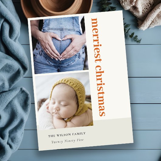 Koud minimumaantal 2 Foto Red Rust Merriest Kerstm Feestdagenkaart