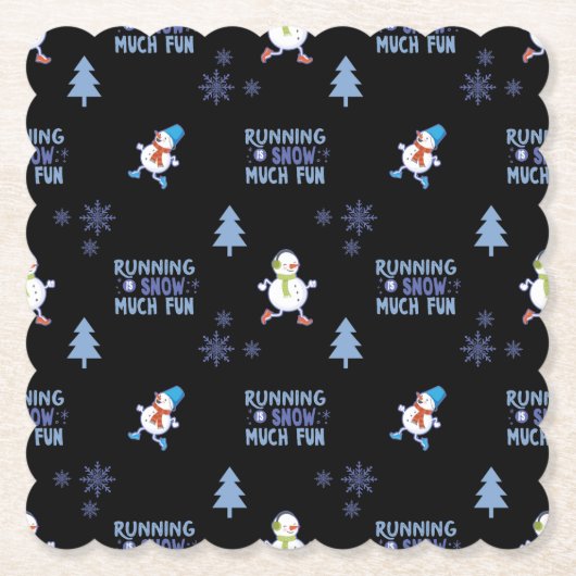 Koud weer Running Christmas Sneeuwman Kartonnen Onderzetters (Voorkant)
