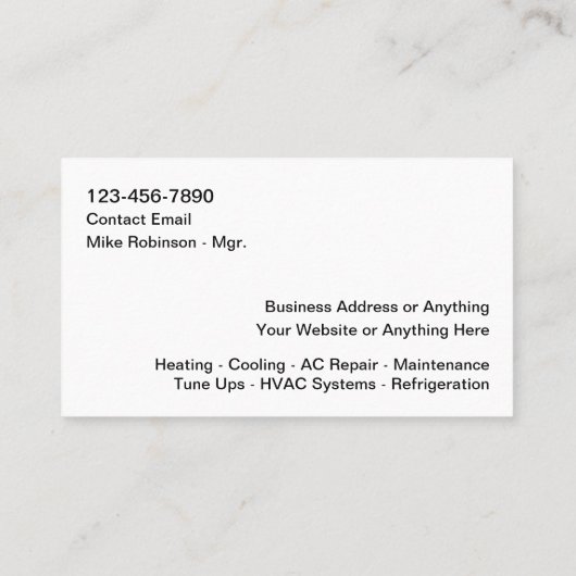 Koude airconditioning Visitekaartjes (Achterkant)