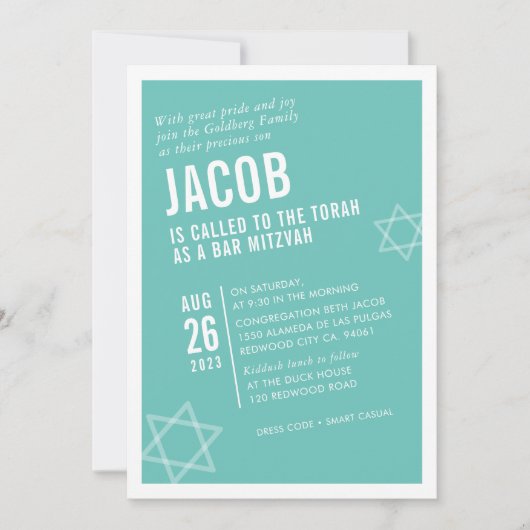 KOUDE BAR MITZVAH eenvoudige, moderne hoek, wit Kaart (Voorkant)