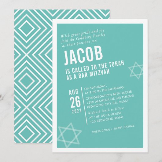 KOUDE BAR MITZVAH eenvoudige, moderne hoek, wit Kaart (Voorkant / Achterkant)