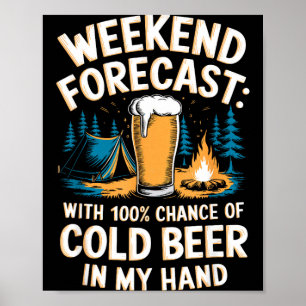 Koude bier camping berg grafisch poster