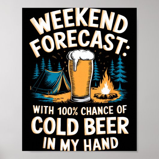 Koude bier camping berg grafisch  poster (Voorkant)