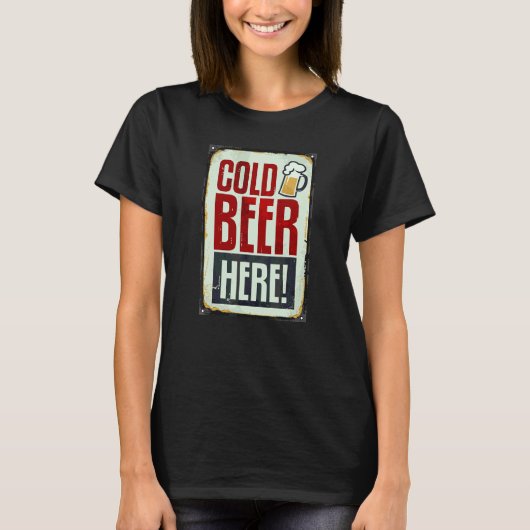 Koude Bier Drinken Hier T-shirt (Voorkant)