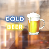 Koude Bier Gemakswinkel Benzinepomp Raamsticker (Vel 2)
