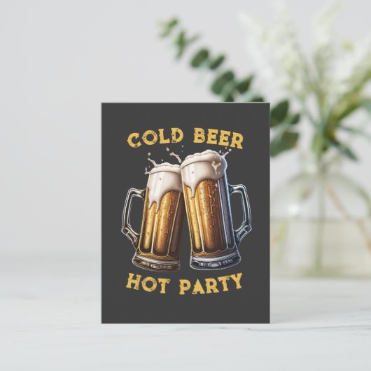 Koude bier Hot Party - Perfecte combinatie met twe Briefkaart (Staand voorkant)