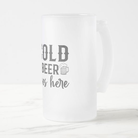 Koude bieren hier, gevroren glazen Mok (Voorkant rechts)