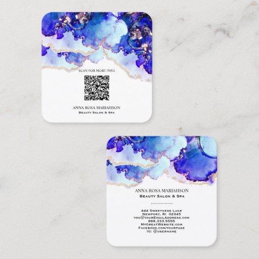 *~* KOUDE blauwe QR CODE Yummy Gold Gilded AP29 Vierkante Visitekaartje (Voorkant / Achterkant)