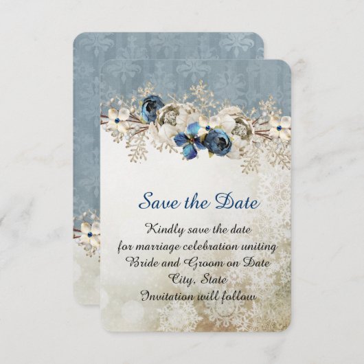 Koude Blauwe Winterdag Sla de datum op Save The Date (Voorkant / Achterkant)