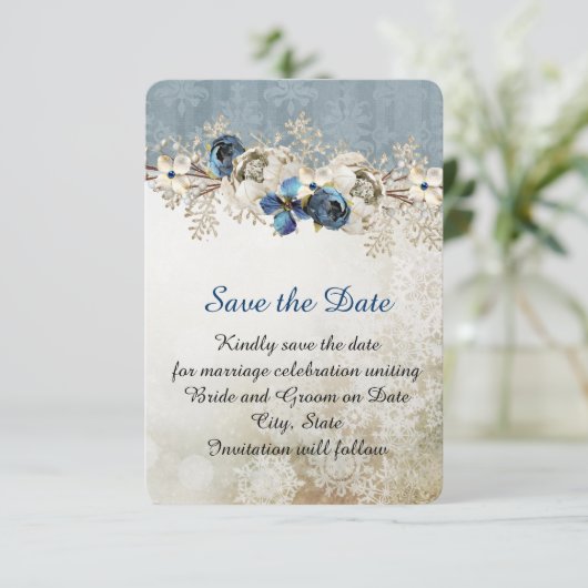 Koude Blauwe Winterdag Sla de datum op Save The Date (Staand voorkant)