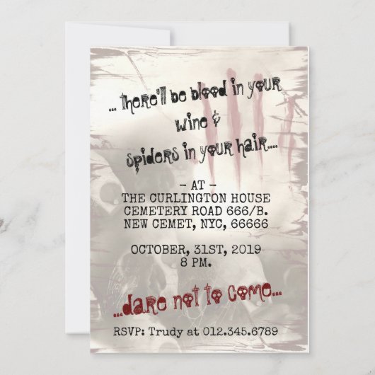 Koude, bloederige, enge Halloween uitnodiging (Achterkant)