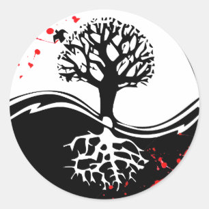 Koude bloedspiegel Yin Yang Tree tattoo Ronde Sticker