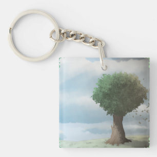 Koude boom vallen bladeren reiniging Gale Sleutelhanger
