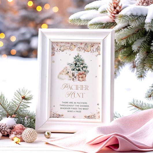 Koude Buiten Beer Baby shower Pacifier Hunt Game Poster