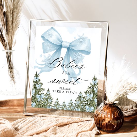 Koude Buiten Winter Blue Bow Baby's zijn zoet Poster