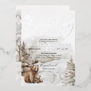 Koude Buiten Winter Bos Neutrale Baby Shower Folie Uitnodiging