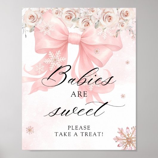 Koude Buiten Winter Roze Bow Baby's zijn zoet Poster (Voorkant)