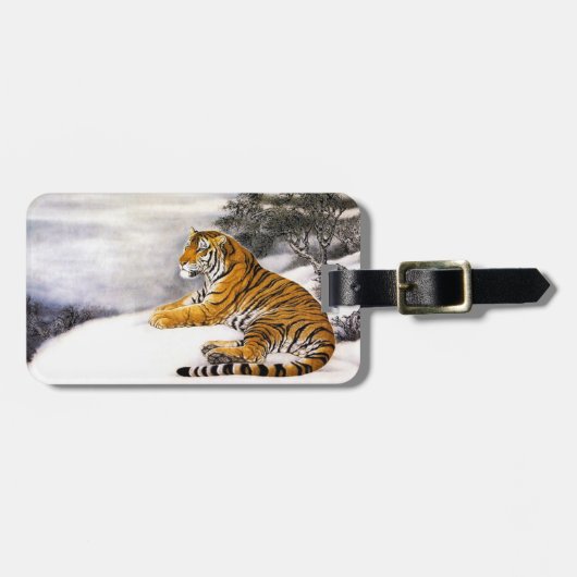 Koude chinese fluffeltijger rust sneeuwcliff winte bagagelabel (Voorkant horizontaal)