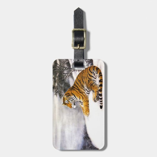 Koude chinese fluffeltijger rust sneeuwcliff winte bagagelabel (Voorkant verticaal)