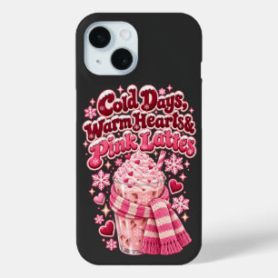 Koude Dagen Warme Harten Roze Lattes Kerstmis iPhone 15 Case