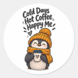 Koude Dagen Warme Koffie Gelukkige Mij Schattig Ronde Sticker