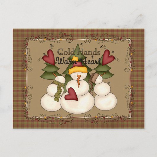 Koude Handen Warm Hart Sneeuwman Briefkaart (Voorkant)