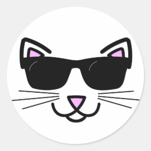 Koude kat met zonnebril ronde sticker