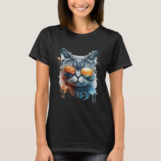 Koude kat met zonnebril t-shirt (Voorkant)