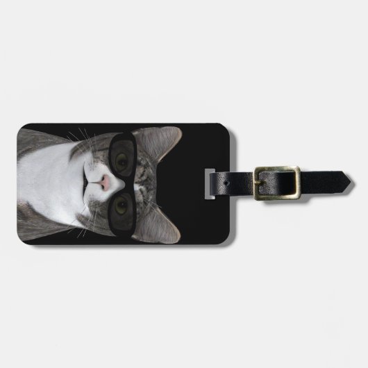 Koude kat met zwarte zonnebril bagagelabel (Voorkant horizontaal)