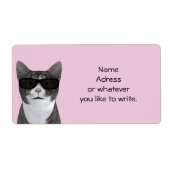 Koude kat met zwarte zonnebril etiket (Voorkant)