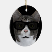 Koude kat met zwarte zonnebril keramisch ornament (Rechts)