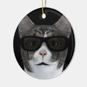 Koude kat met zwarte zonnebril keramisch ornament (Links)
