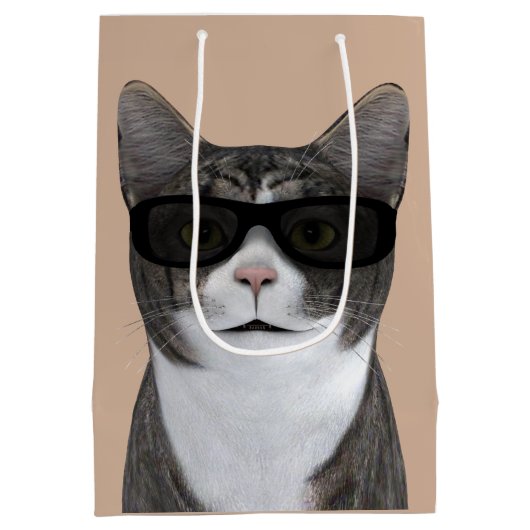 Koude kat met zwarte zonnebril medium cadeauzakje (Achterkant)