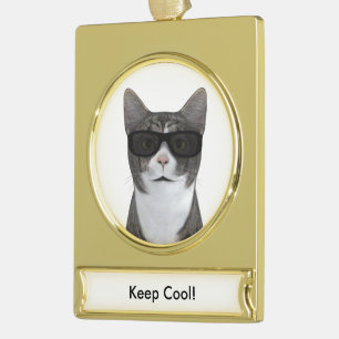 Koude kat met zwarte zonnebril verguld banner ornament