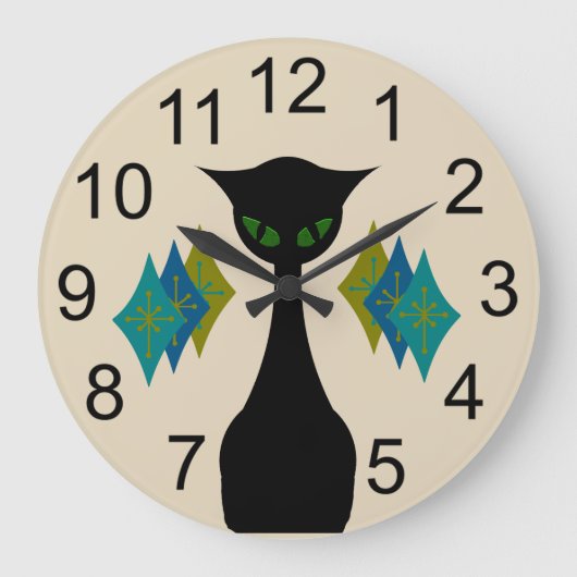 Koude kat midden midden moderne wandklok (Voorkant)