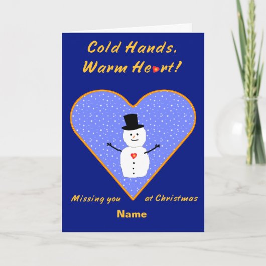Koude kersthanden warme sneeuwman feestdagen kaart (Voorkant)
