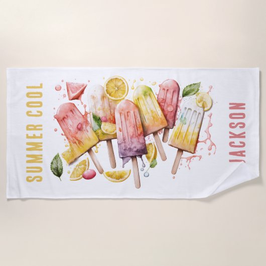 KOUDE, KLEURRIJKE BLAASJES, GEPERSONALISEERD STRANDLAKEN (Voorkant)