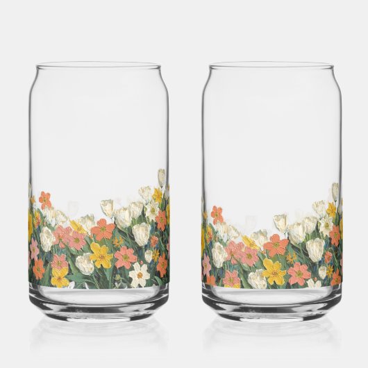 koude koffie glazen fles met bloemen (Links)