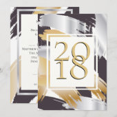 KOUDE Penseelstreken Gold Silver & Black NYE BASH Kaart (Voorkant / Achterkant)