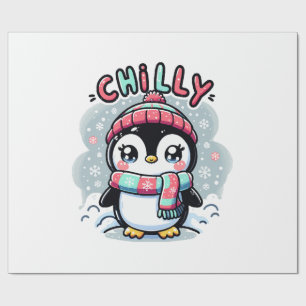 Koude Pinguïn Sneeuwige Sjaal Knuffel Cadeaupapier