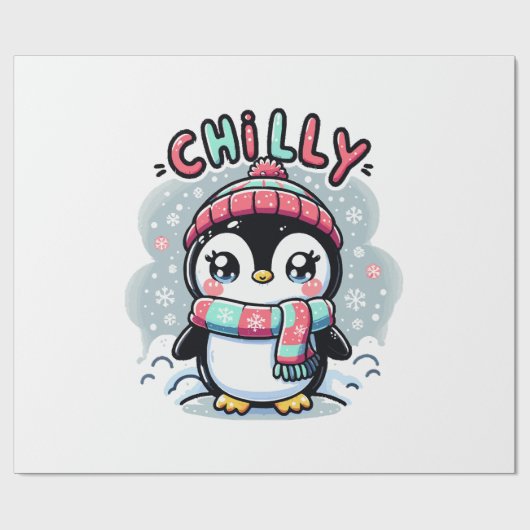 Koude Pinguïn Sneeuwige Sjaal Knuffel Cadeaupapier (Vlak)