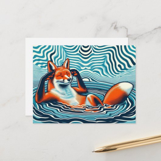 Koude rode vos in een zwembad briefkaart (Voorkant / Achterkant in situ)