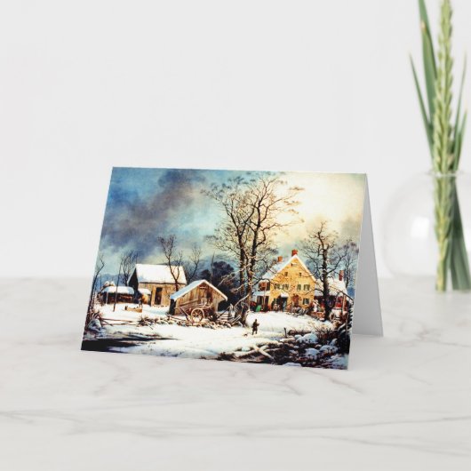 Koude sneeuwochtend feestdagen kaart (Voorkant)