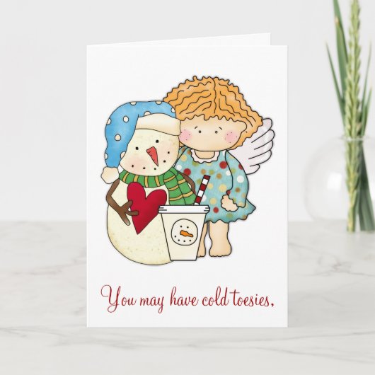 Koude Teen & Warm Hart Winter Engel & Sneeuwman Ka Feestdagen Kaart (Voorkant)