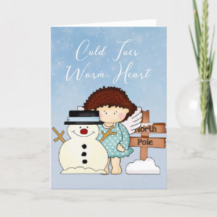 Koude tenen warm hart - Winter engel & Sneeuwman Kaart