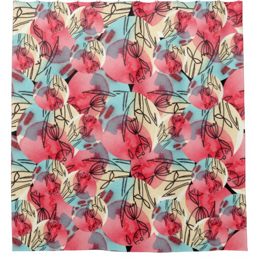 Koude Warme Waterverf Bloemen Geometrisch Douchegordijn (Voorkant)