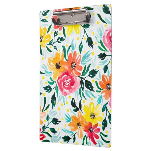 Koude Waterverf Floral Pink Yellow Pattern Klembord (Links)