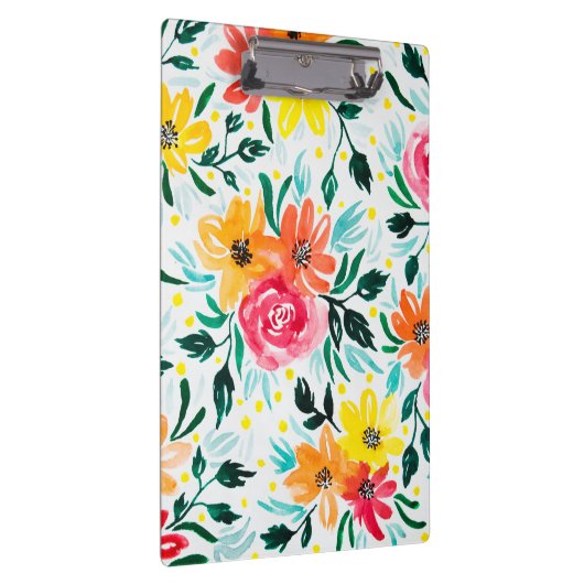Koude Waterverf Floral Pink Yellow Pattern Klembord (Rechts)