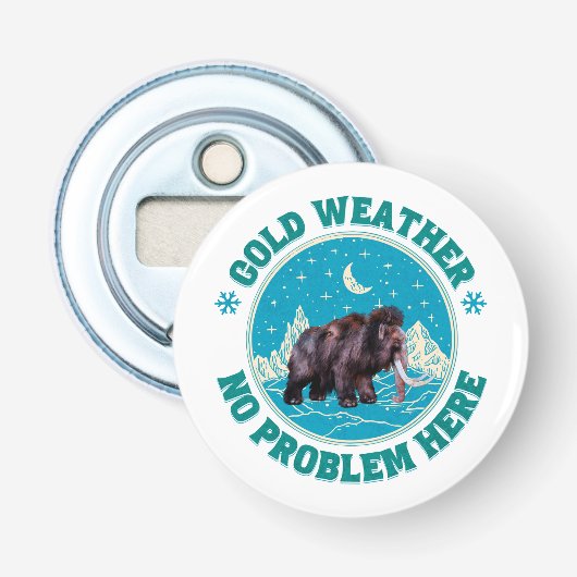 Koude Weer Mammoet Winter Humor Button Flesopener (Voorkant)