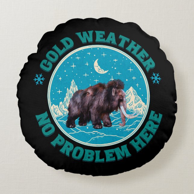 Koude Weer Mammoet Winter Humor Rond Kussen (Voorkant)